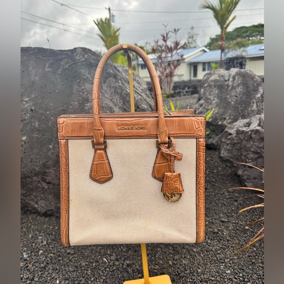 MICHAEL Michael Kors Handbags - MICHAEL Michael Kors Croc-Embossed Leather & Canvas Satchel Tote with Strap